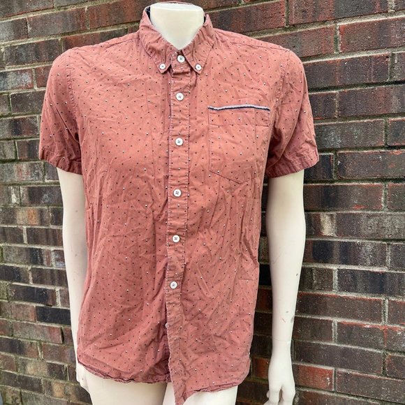 Shirts Level Ten Mens Cotton Burnt Orange Short Peeve Button Up Size